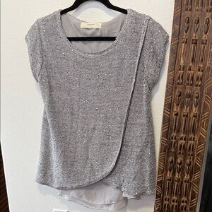 Zara Knit Gray Sequin Overlay Short Sleeve Tunic